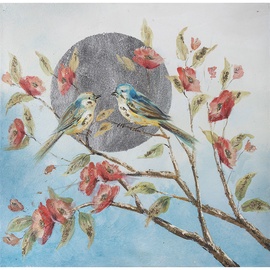 Home4you Oil Painting 60x90cm Birds On The Branch Blue