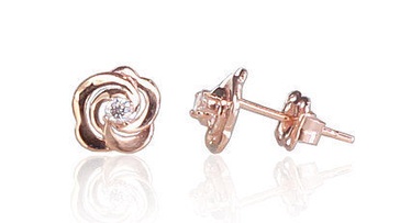 Diamond Sky 14K Red Gold Earrings Golden Rose II Solid Gold 585