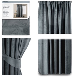 Ночные шторы AmeliaHome Velvet Pleat, серый, 140 см x 245 см