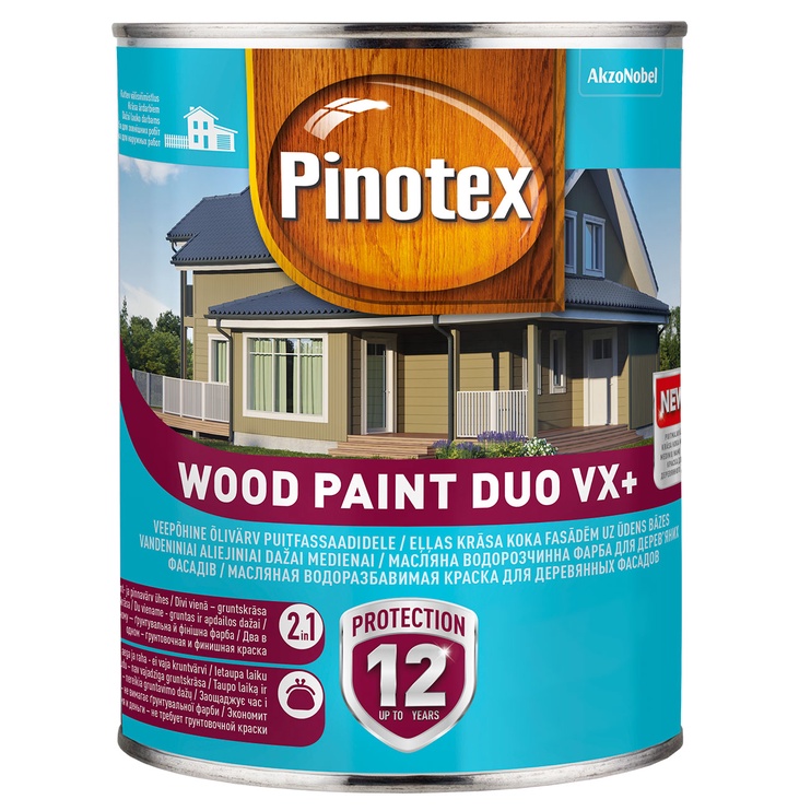 Krāsas koka fasādēm Pinotex Wood Paint Vx+, balta, 1 l