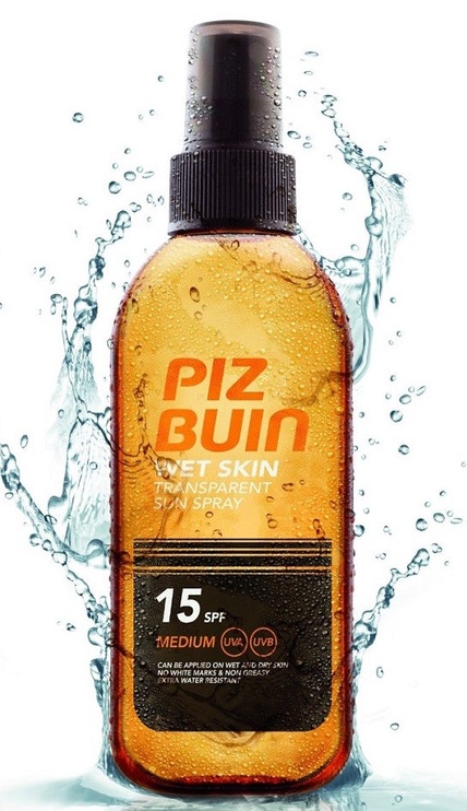 Stiprinantis įdegį purškiklis Piz Buin Wet Skin Transparent SPF15, 150 ml