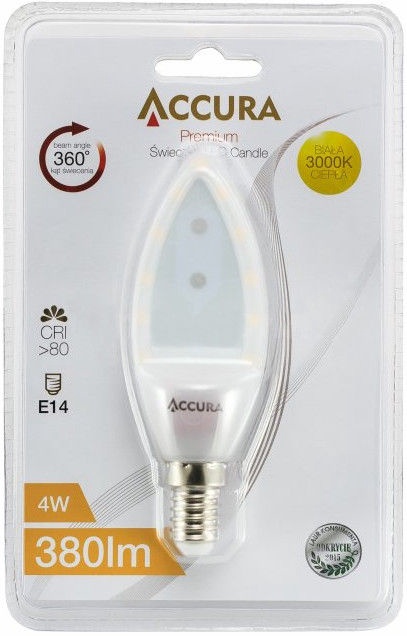 Лампочка Accura LED, E14, 4 Вт, 380 лм