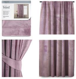 Nakts aizkari AmeliaHome Velvet Pleat, rozā, 1400 mm x 2450 mm