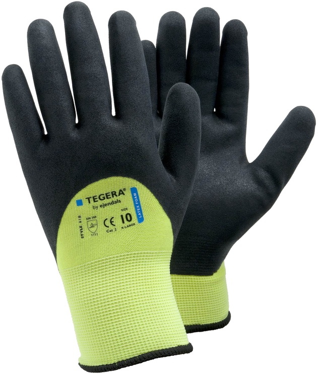 Рабочие перчатки прорезиненные, перчатки Tegera 618, синтетическое волокно, черный/зеленый, 11