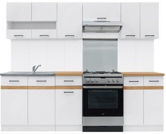 Virtuves komplekts Black Red White Junona White/Oak, 2.4 m