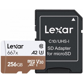 Atmiņas karte Lexar 256GB Professional 667x microSDXC UHS-I Card U3 V30 + SD Adapter