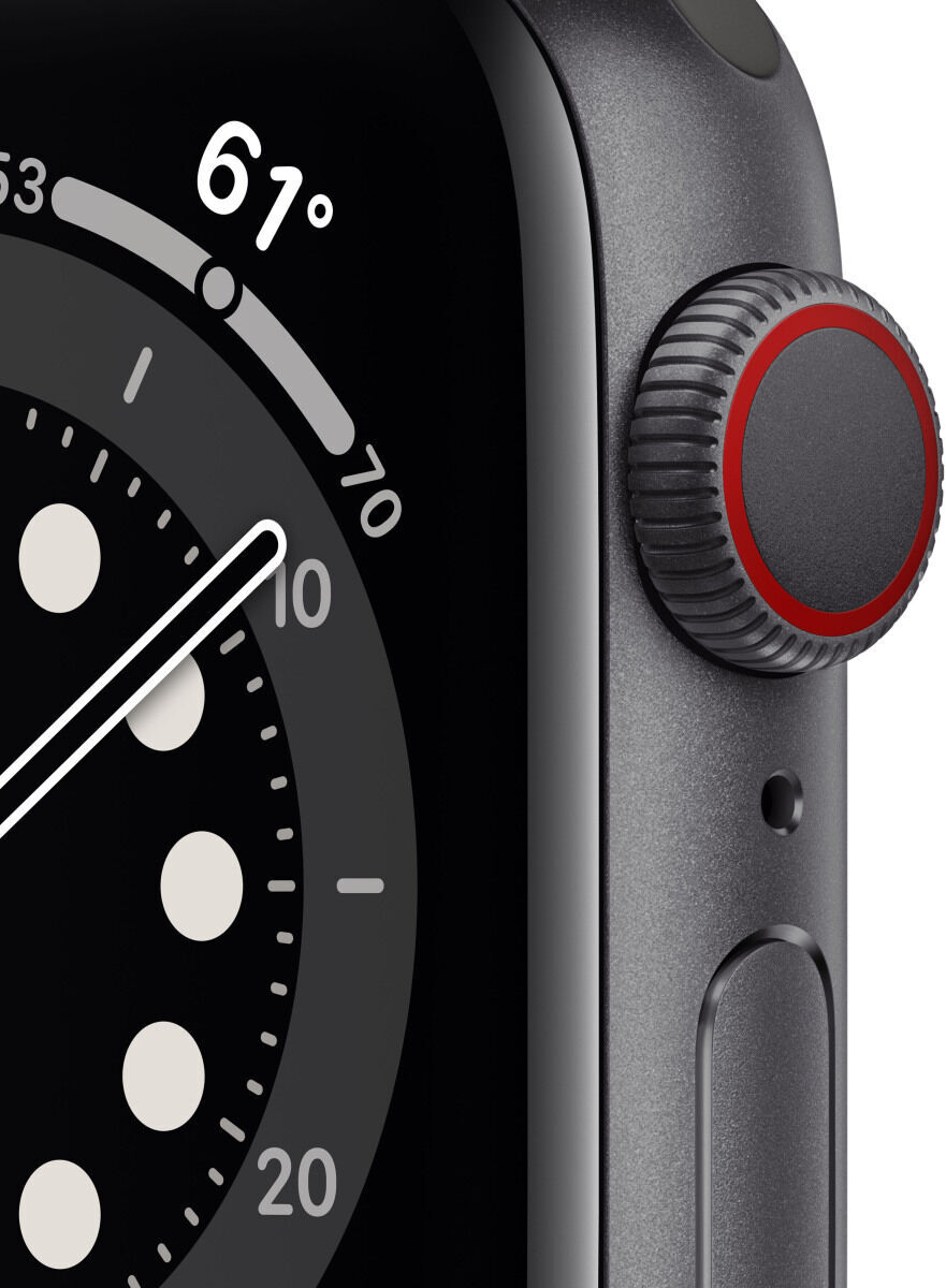 Išmanusis laikrodis Apple Watch Series 6 GPS LTE + Cellular, 44mm Aluminum  Black Sport Band, pilka - Senukai.lt