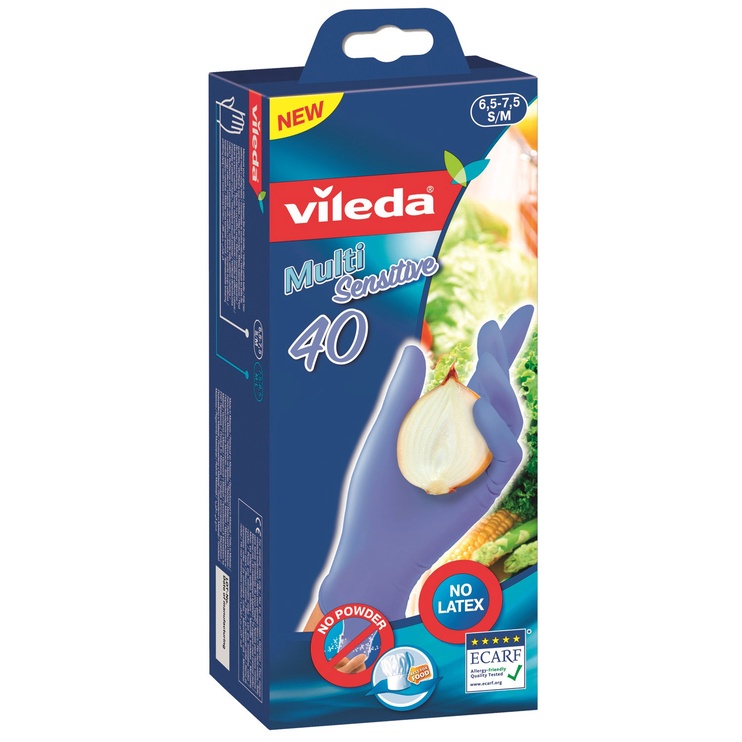 Cimdi gumija Vileda 4023103165946, nitrils, violeta, S/M, 40 gab.