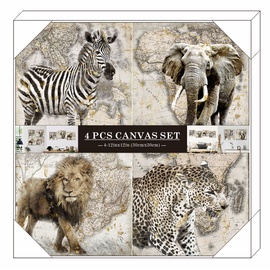 Home4you Printed Pictures Gold Foil 30x30cm 4pcs Animals 84745