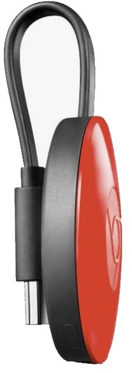 Мультимедийный проигрыватель Google Chromecast 2, Micro USB, красный/хромовый