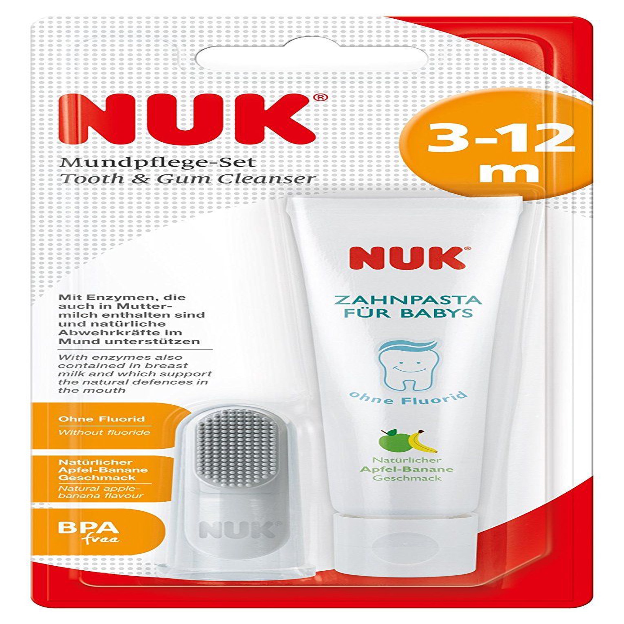Nuk Baby Toothpaste With Natural Apple/Banana Flavour & Finger Toothbrush 10256396 1a.lt