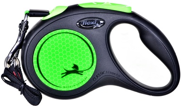 Siksna Flexi New Neon, melna/zaļa, 5 m