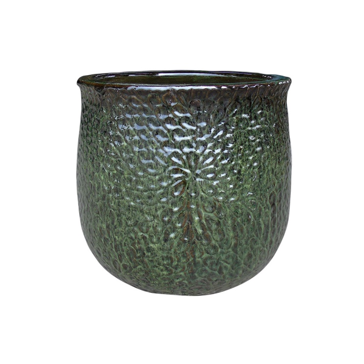 Puķu pods Domoletti OP18-021_S, keramika, Ø 210 mm, melna/zaļa