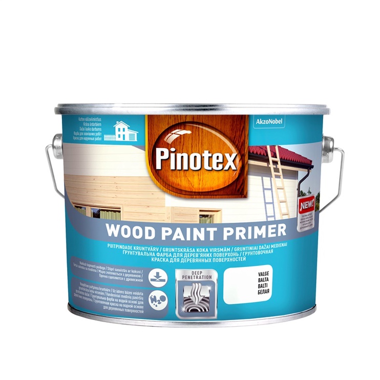 Krāsas gruntēšanai koka Pinotex Wood Paint Primer, balta, 2.5 l