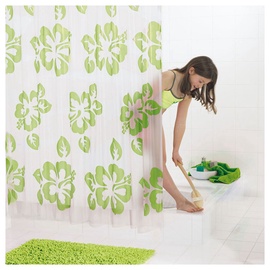 Vannas istabas aizkars Ridder Flowerpower, balta/zaļa, 2000 mm x 1800 mm