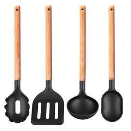 Набор инструментов для приготовления пищи MPM, черный/бежевый, дерево/нейлон, 4 шт.