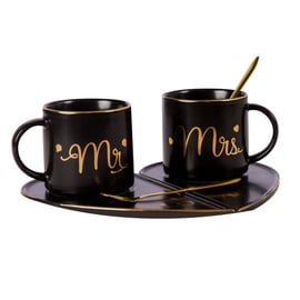Home4you Mr&Mrs Marble Cup Set Black
