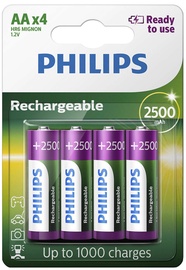 Аккумуляторные батарейки Philips, AA, 2500 мАч, 4 шт.