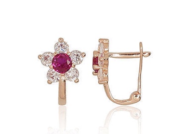 Diamond Sky 14K Red Gold Earrings Golden Flower XIV Solid Gold 585