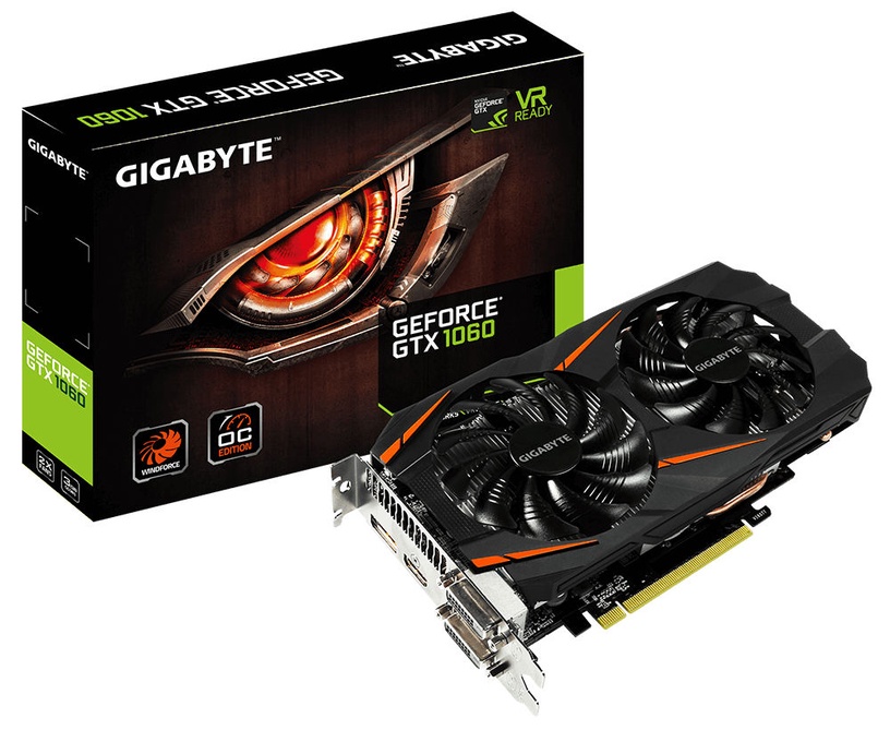 Vaizdo plokštė Gigabyte GeForce GTX 1060 WINDFORCE OC GV-N1060WF2OC-3GD, 3 GB, GDDR5