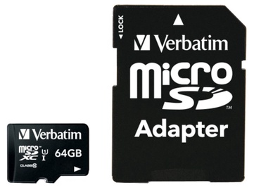 Atmiņas karte Verbatim 64GB Micro SDXC Class 10 UHS-I + Adapter