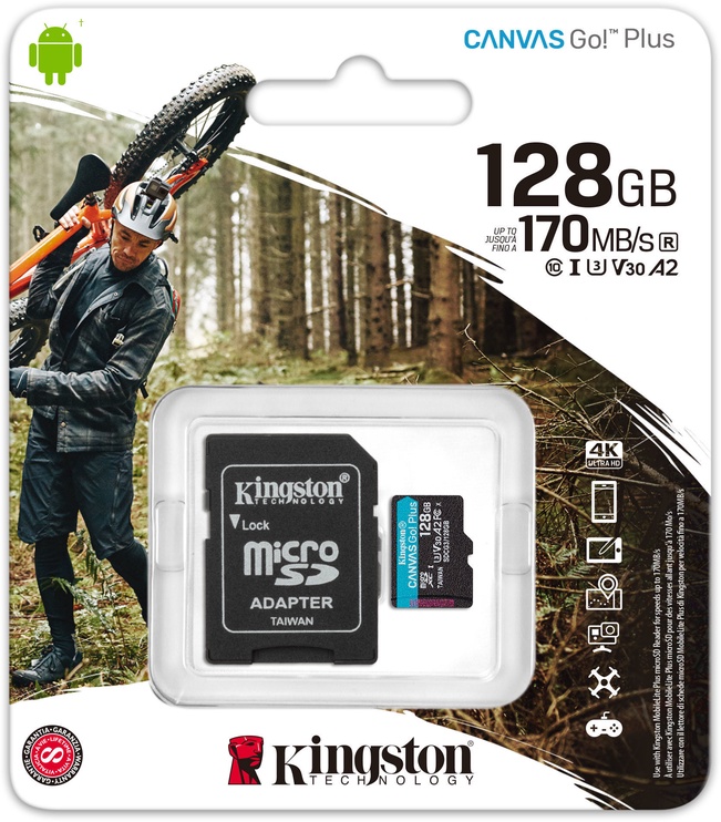 Atmiņas karte Kingston Canvas Go! Plus 128GB microSDXC UHS-I Class10 w/Adapter