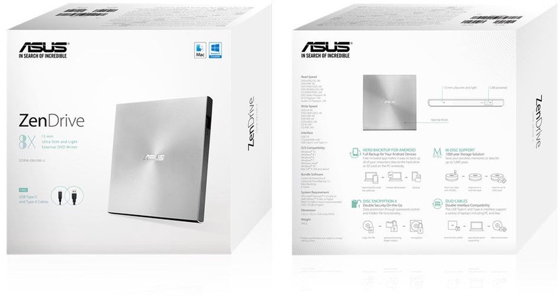Ārējais optiskais diskdzinis Asus Silver, sudraba