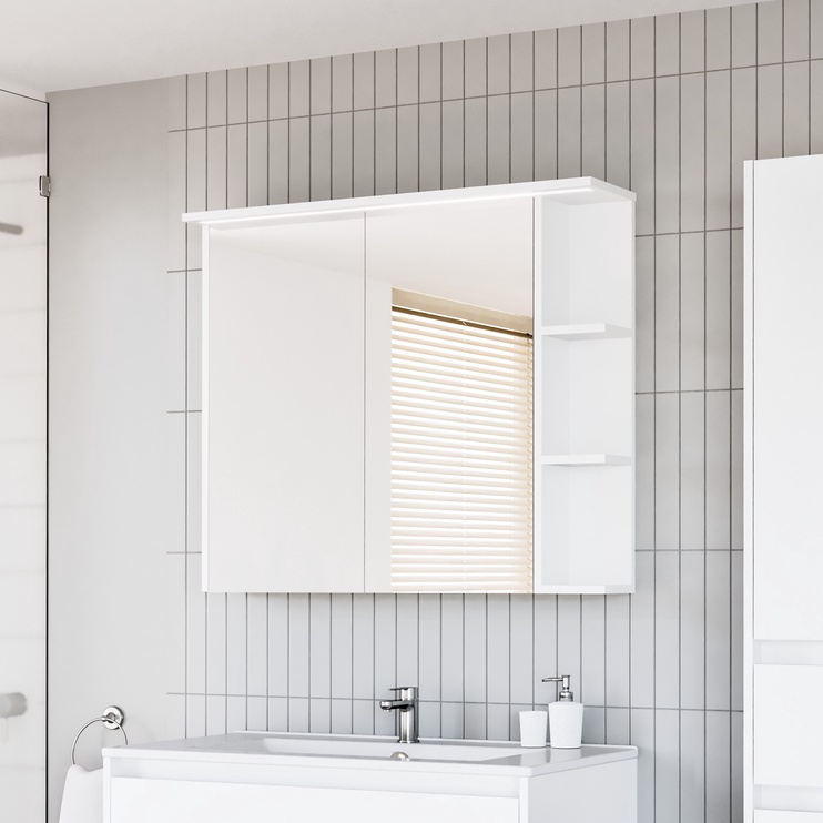 Подвесной шкафчик для ванной с зеркалом Domoletti, белый, 15 см x 90.4 см x 77 см