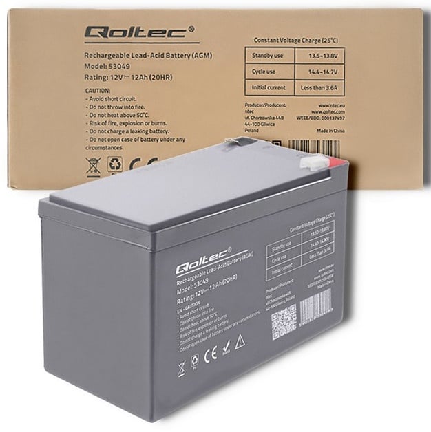 UPS akumulators Qoltec 53049, 12 Ah