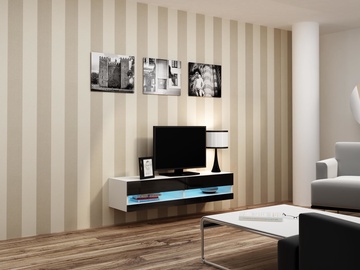 TV staliukas Cama Meble Vigo New 140 White/Black Gloss, 1400x300x1400 mm