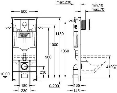 Unitazo komplektas Grohe 38505SH0, 23 cm x 50 cm