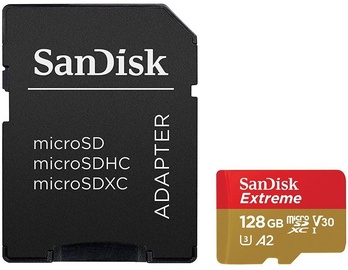 Atmiņas karte SanDisk Extreme 128GB microSDXC UHS-I U3 + SD Adapter