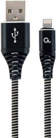 Gembird USB To Lightning Premium Cotton Braided Cable Black / White 1m