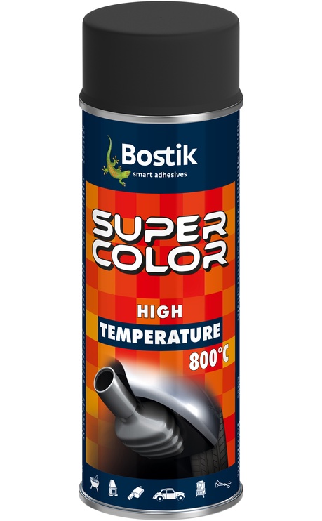 Aerosoolvärv Bostik Super Color High Temperature, kuumuskindel, alumiiniumhall, 0.4 l