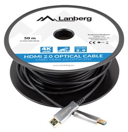 Kabelis Lanberg CA-HDMI-20FB-0500-BK HDMI male, HDMI male, 50 m, juoda/pilka