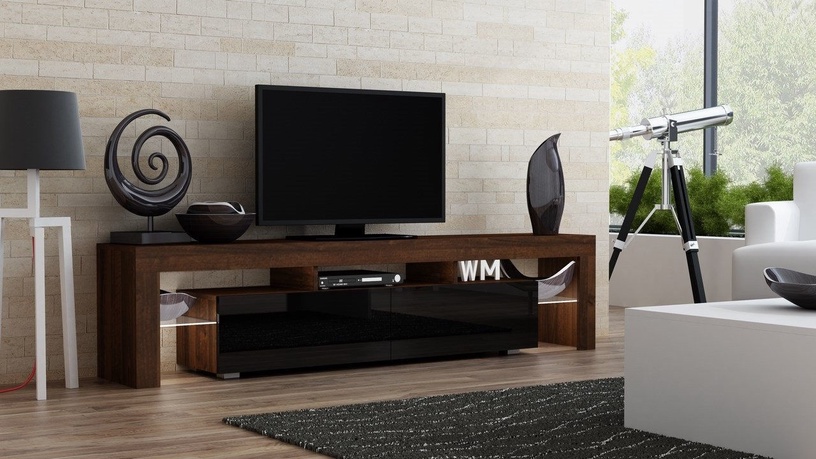 ТВ стол Pro Meble Milano 200, черный/ореховый, 200 см x 35 см x 45 см