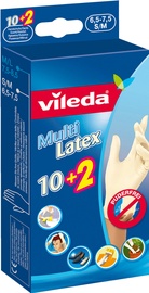 Перчатки одноразовые Vileda Multi Latex 10+2, латекс, белый, S/M, 12 шт.