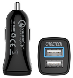 Автомобильное зарядное устройство Choetech C0051, 2 x USB Type-C, черный, 30 Вт