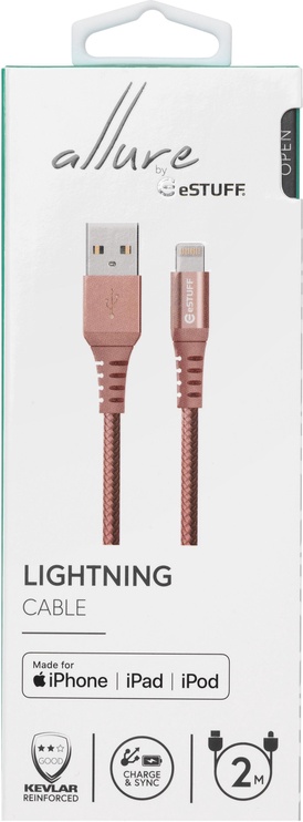 Vads Estuff, USB/Apple Lightning, 2 m, rozā