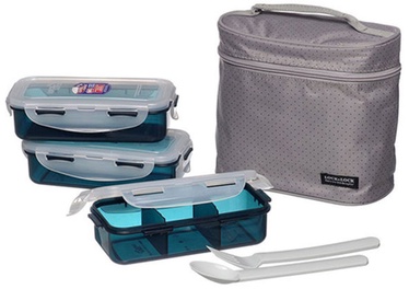 Lock&Lock Lunch Box With 3 Dishes 350ml And Accessories Blue