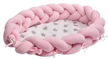 Lulando Multifunctional Braid Welur Baby Nest Pink/Grey Stars On White