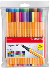 Lodīšu pildspalva Stabilo Point 88 Fineliners, daudzkrāsains, 30 gab.