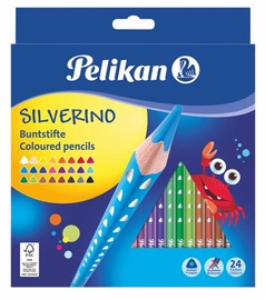 Pelikan Карандаши цветные, Silverino, трехгранные, SOFT тонкий, 24 цветов 
