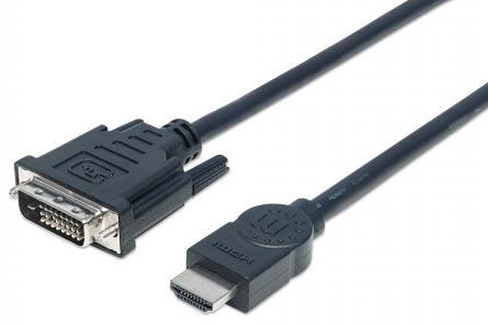 Провод Manhattan DVI-D male, HDMI 19 pin male, 3 м, черный