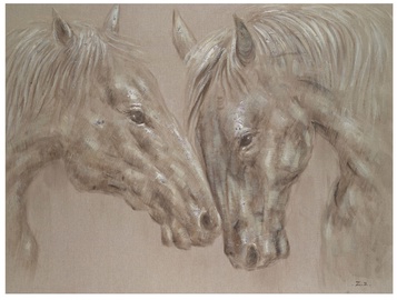 Home4you Linen Oil Painting Horses 60x120cm