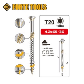 Koka skrūve Forte Tools Terrace Wood Screws T20 4.2x65mm 200pcs Stainless Steel