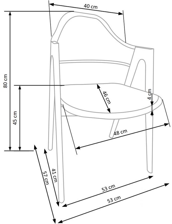 Söögitoa tool K344, pruun/hall, 57 cm x 53 cm x 80 cm