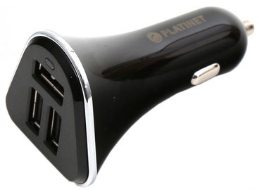 Auto telefona lādētājs Platinet, Micro USB/3 x USB, 1 m, melna