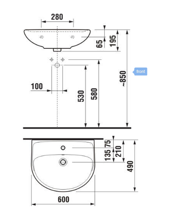 Vannas istabas izlietne Jika Lyra Plus, keramika, 600 mm x 490 mm x 195 mm