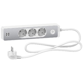 PAGARINĀTĀJS 3-VIET. 1.5M AR 2USB BALTS